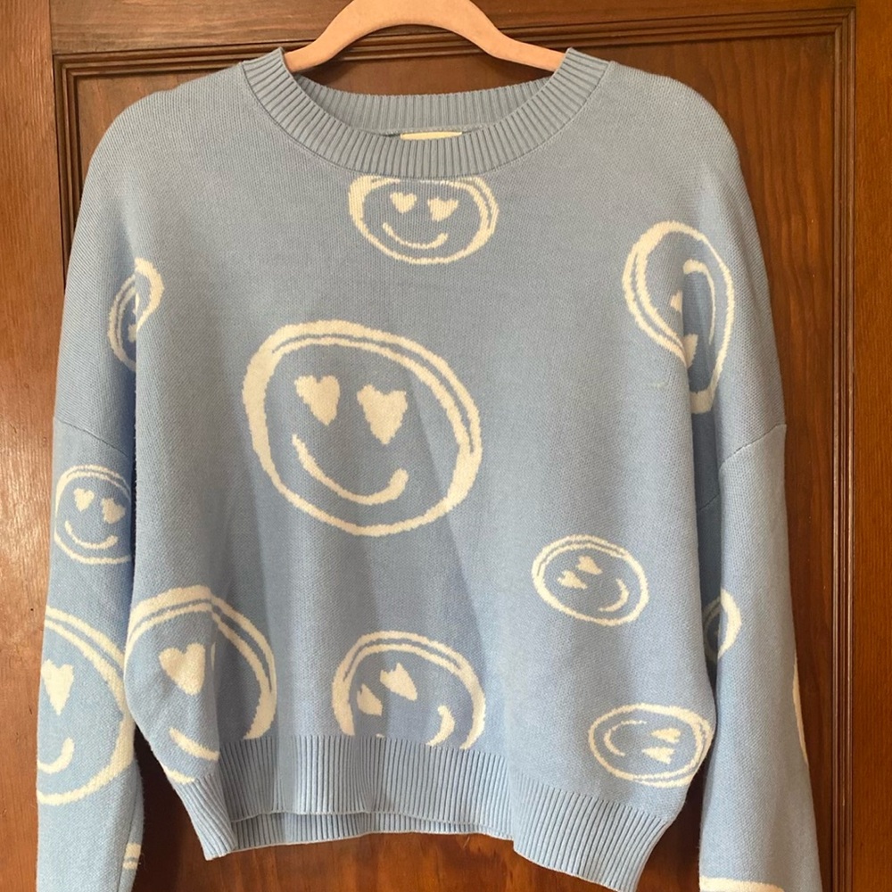 Blue Smiley Face Sweater
